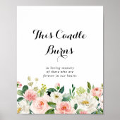 フローラシンプルグリーンの葉このろうそく燃える看板 ポスター (正面)