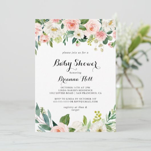 フローラシンプルグリーンカリグラフィーベビーシャワー 招待状 (スタンド正面)