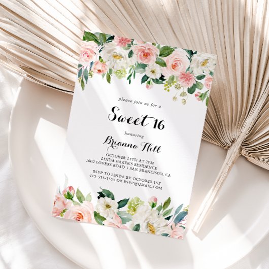 フローラシンプルグリーンスウィート16バースデーパーティー 招待状