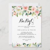 フローラシンプルグリーンベビーQベビーシャワーバーベキュー 招待状 (正面)