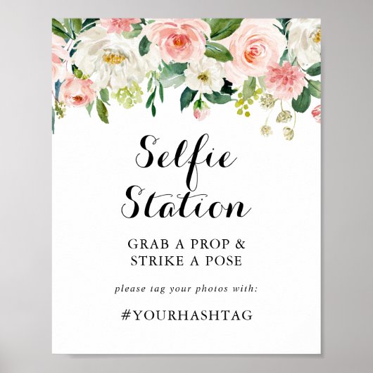 フローラシンプルグリーンリーフ自撮り駅標識 ポスター (正面)