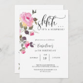 フローラシンプルサプライズ誕生日パーティー 招待状 (正面/裏面)