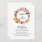 フローラシンプルスウィート16誕生日招待状 招待状 (正面/裏面)