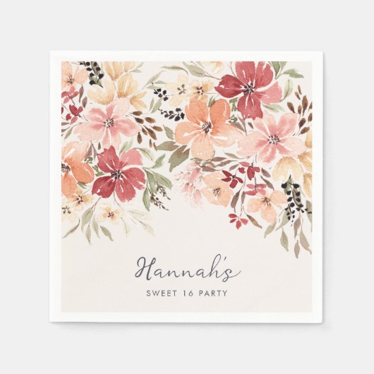 フローラシンプルスウィート16誕生日 スタンダードカクテルナプキン (正面)
