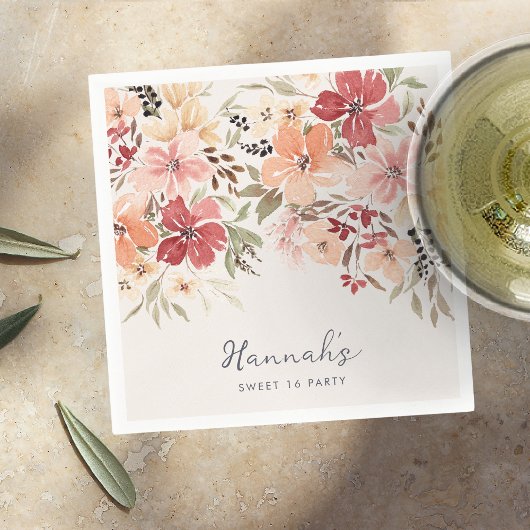 フローラシンプルスウィート16誕生日 スタンダードカクテルナプキン
