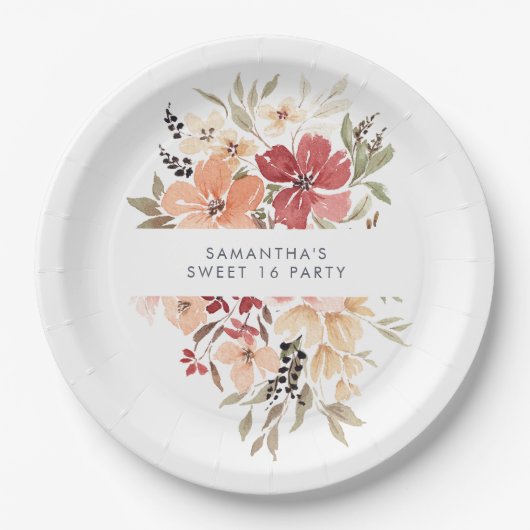 フローラシンプルスウィート16誕生日 ペーパープレート (正面)