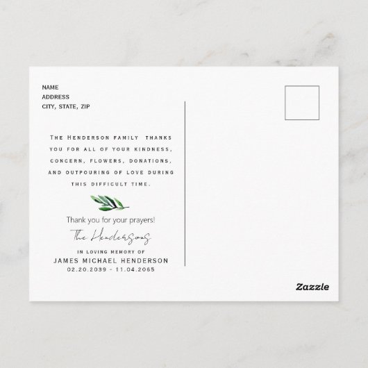 フローラシンプルステム葬儀ありがとう ポストカード (裏面)