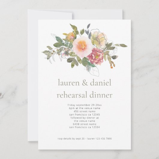 フローラシンプルセージグリーンのリハ結婚ーサルディナー 招待状 (正面)