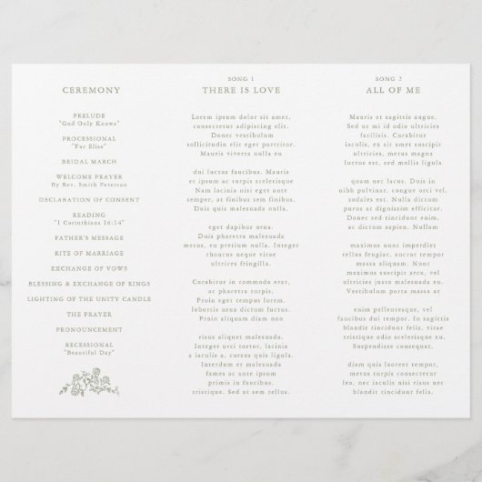 フローラシンプルセージグリーントリフォールド結婚式 プログラム (裏面)