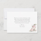 フローラシンプルタイポグラフィピンクベビーシャワー サンキューカード (裏面)