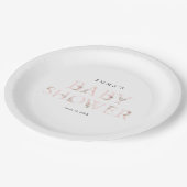 フローラシンプルタイポグラフィピンクベビーシャワー ペーパープレート (アングル)