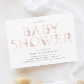 フローラシンプルタイポグラフィピンクベビーシャワー 招待状