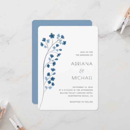フローラシンプルダスティブルーウォーター招待状 招待状 (正面/裏面インサイチュ)