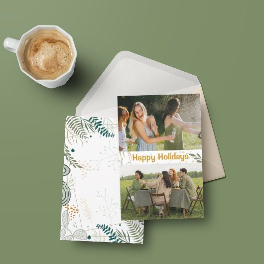 フローラシンプルツーフォトホリデーカード サンキューカード