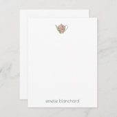 フローラシンプルティーポットパーソナライズされた ノートカード (正面/裏面)