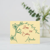 フローラシンプルバターイエローネーム&エイジ誕生日 ポストカード (スタンド正面)