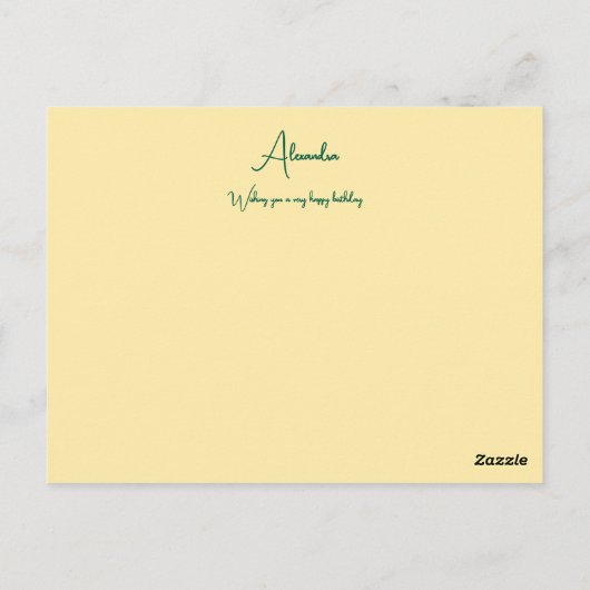 フローラシンプルバターイエローネーム&エイジ誕生日 ポストカード (裏面)