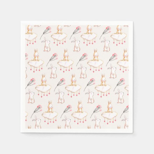 フローラシンプルバニーパターンイースター | 紙ナプキン スタンダードカクテルナプキン (正面)