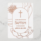 フローラシンプルバラ金ゴールドホワイトバプティスホイル 箔招待状 (正面)