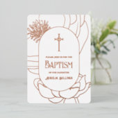 フローラシンプルバラ金ゴールドホワイトバプティスホイル 箔招待状 (立ち正面)