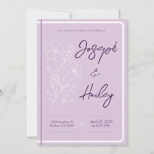 フローラシンプルパープルラベンダー結婚式招待状 招待状 (正面)