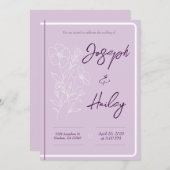 フローラシンプルパープルラベンダー結婚式招待状 招待状 (正面/裏面)