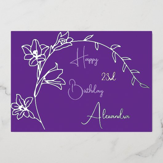 フローラシンプルパープル&シルバー熟成誕生日 箔シーズンカード (正面)