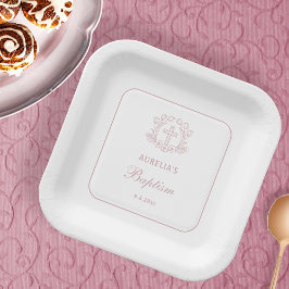 フローラシンプルピンククロスバプティスクエア ペーパープレート