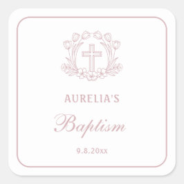 フローラシンプルピンククロスバプテスマ スクエアシール