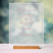 フローラシンプルピンククロスバプテスムウェルカム アクリルサイン (ニュートラル)