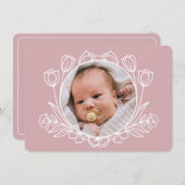 フローラシンプルピンクバプテスマサンキューカード 招待状 (正面/裏面)