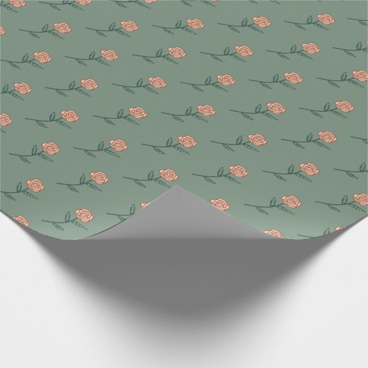 フローラシンプルピンクローズディティホリデーブルーギフト ラッピングペーパー (角)