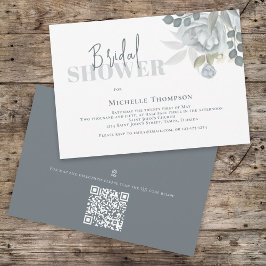 フローラシンプルブライダルシャワーブルーQRコードマップ 招待状