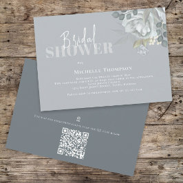 フローラシンプルブライダルシャワーブルーQRコードマップ 招待状