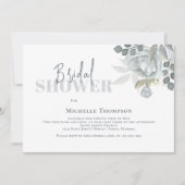 フローラシンプルブライダルシャワーブルーQRコードマップ 招待状 (正面)