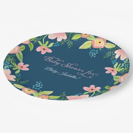 フローラシンプルベビーモダンガールウォーター色アート ペーパープレート (アングル)