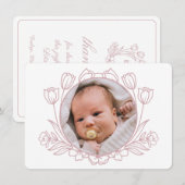 フローラシンプルホワイトピンクバプテスマサンキューカード 招待状 (正面/裏面)