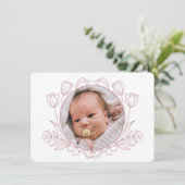 フローラシンプルホワイトピンクバプテスマサンキューカード 招待状 (スタンド正面)