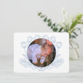 フローラシンプルホワイトブルーバプテスマサンキューカード 招待状 (スタンド正面)