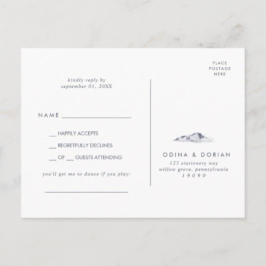 フローラシンプルマウンテンソングリクエストRSVPポストカード インビテーションポストカード (裏面)