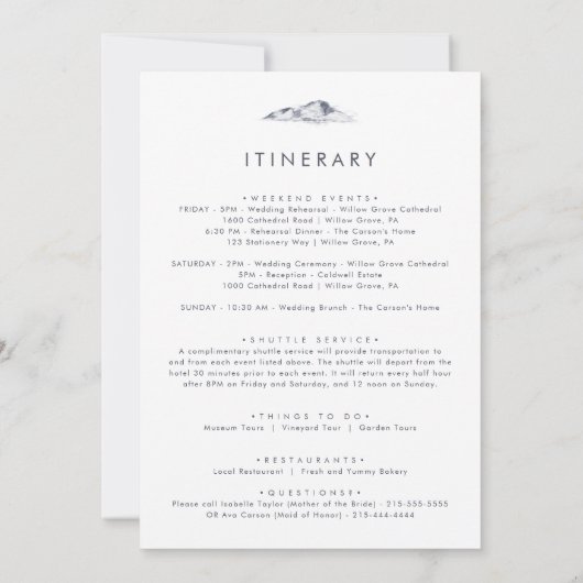 フローラシンプルメニューのウェルカムレター&旅程