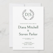 フローラシンプルモノグラムリースイニシャル結婚ズ 招待状 (正面)