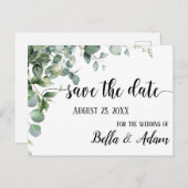 フローラシンプルユーカリ結婚式の日付を保存 ポストカード (正面/裏面)