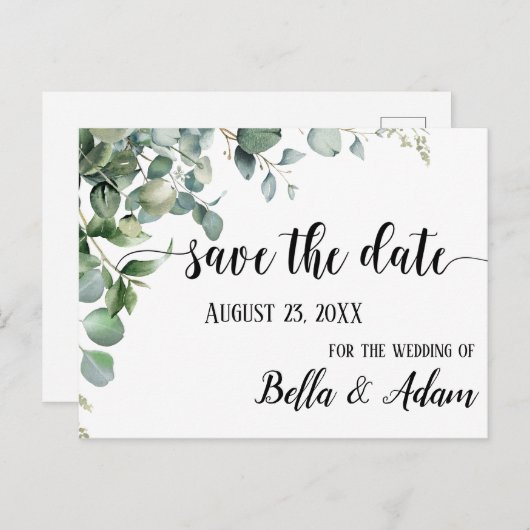 フローラシンプルユーカリ結婚式の日付を保存 ポストカード (正面/裏面)