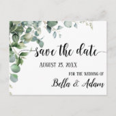 フローラシンプルユーカリ結婚式の日付を保存 ポストカード (正面)