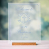 フローラシンプルライトブルークロスバプテスムウェルカム アクリルサイン (ニュートラル)