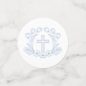 フローラシンプルライトブルークロスバプテスムテーブル コンフェッティ (スモール正面)