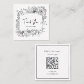 フローラシンプルラインアートグレーホワイトQRCodeありがとう スクエア名刺 (正面/裏面)