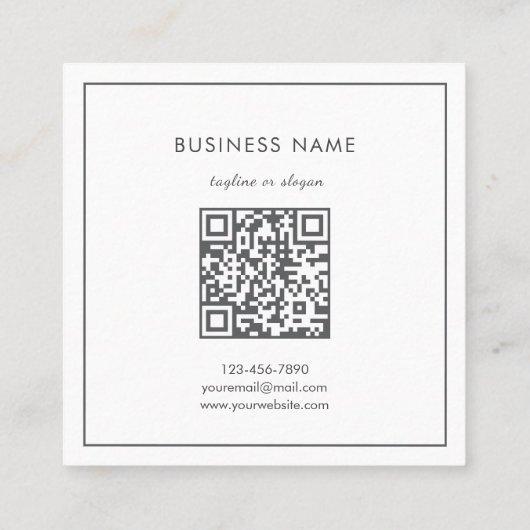 フローラシンプルラインアートグレーホワイトQRCodeありがとう スクエア名刺 (裏面)