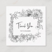 フローラシンプルラインアートグレーホワイトQRCodeありがとう スクエア名刺 (正面)